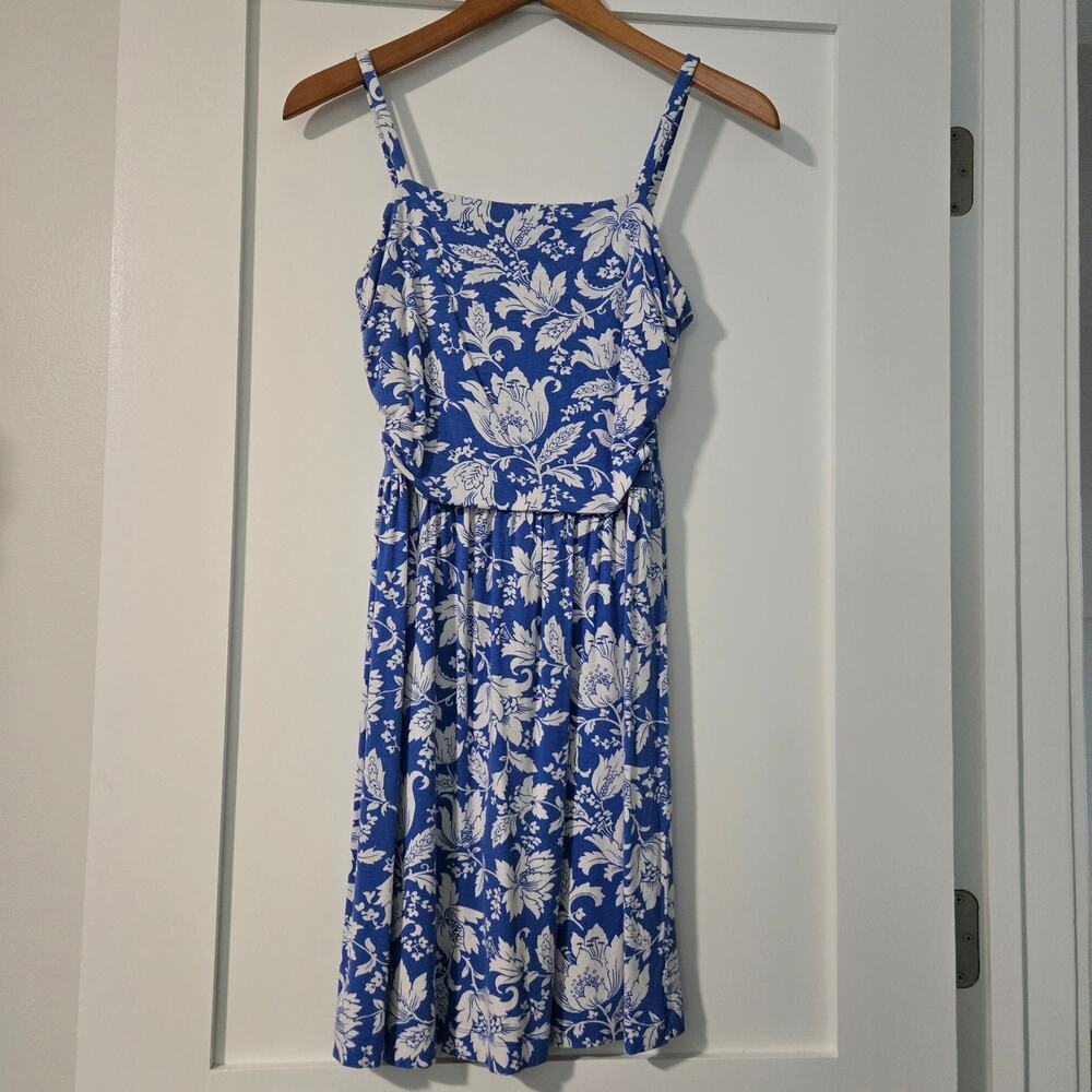 Ann Taylor Loft XS Blue and White Floral Patterned Strappy Sun Dress